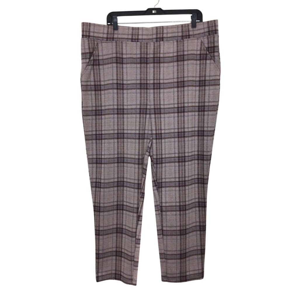 Serra Pants Women’s XL Tan Plaid Pull On Extra Large Stretch Slacks